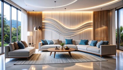 Modern Living Room Interior Design with Stunning Wall Decor