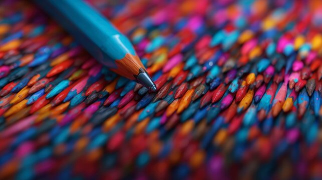 Vibrant Macro Photography of a Broken Blue Pencil Tip on Colorful Background - Powered by Adobe