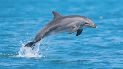 Dolphin leaping gracefully out of the ocean water