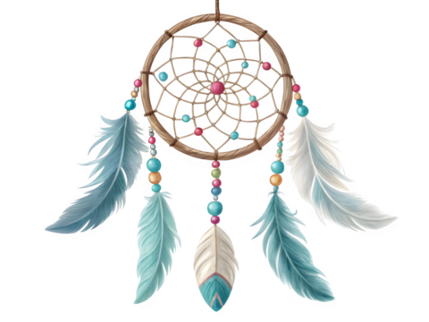 Dreamcatcher with feathers and beads on a black background - Powered by Adobe