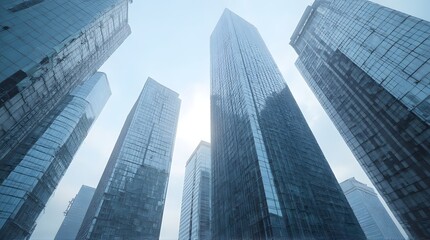 Low-Angle View of Modern Glass Skyscrapers in City