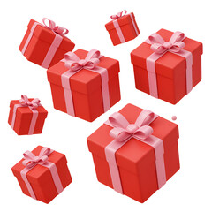 Obraz premium Isolated 3D Rendered Red Gift Boxes With Pink Ribbons in a Transparent Background