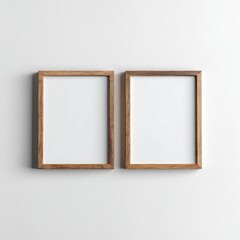 Two light-brown wooden picture frames on a white wall