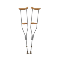 Isolated Crutches Illustration with Brown Wooden Top and Metal Construction on Transparent Background