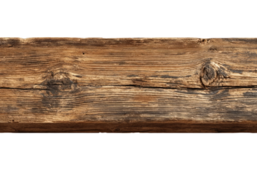 Close-up of a weathered, horizontal wooden plank.  Rich,  brown tones with visible wood grain, knots, and texture.  Solid, rustic appearance