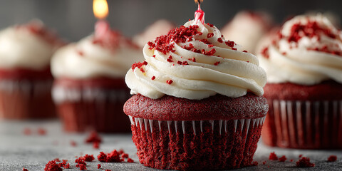 Red Velvet Cupcake with Candle and Accent Lighting – Hyperrealistic