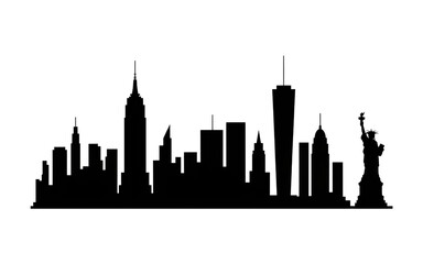 Obraz premium New york city skyline silhouette with famous landmarks isolated on transparent background