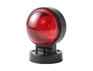 Round, red warning light on a dark gray base