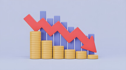 3D Illustration of Falling Investment Graph