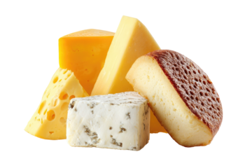 Assorted cheeses, close-up.  Various types,  yellow,  white,  brown,  forming a group