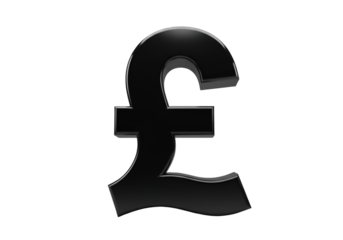 Glossy Black 3D Render of a Pound Symbol Isolated on Transparent Background
