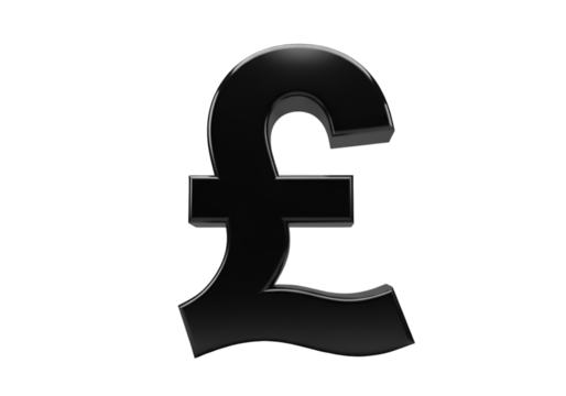 Glossy Black 3D Render of a Pound Symbol Isolated on Transparent Background