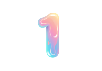 Glossy Colorful Digit One Isolated On Transparent Background Digital Art