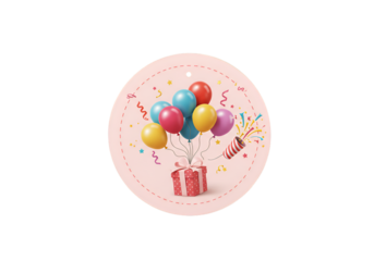 Festive Round Illustration With Balloons Gift and Confetti on Transparent Background