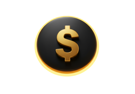 Gold Dollar Sign Icon on Black Background Isolated Illustration