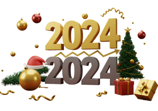 Festive Illustration Of 2024 Numbers With Christmas Decorations And Black Background