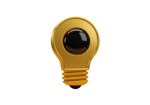 Gold Light Bulb Isolated On Transparent Background 3D Illustration