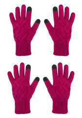 Obraz premium Four Red Knitted Gloves With Touchscreen Tips Isolated Transparent Background