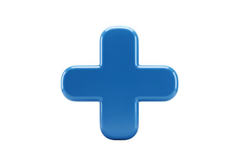 Glossy Blue Plus Symbol Isolated On Transparent Background 3D Illustration