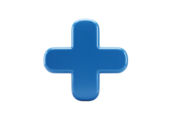 Glossy Blue Plus Symbol Isolated On Transparent Background 3D Illustration
