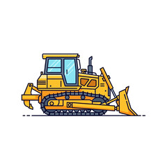 Naklejka premium A yellow bulldozer, a powerful heavy construction vehicle, is depicted as a clean vector illustration with an outline, isolated on a white background.