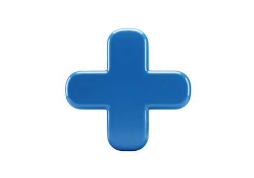 Glossy Blue Plus Symbol Isolated On Transparent Background 3D Illustration