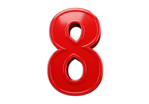 Glossy 3D Rendered Red Number Eight Isolated on Black Background