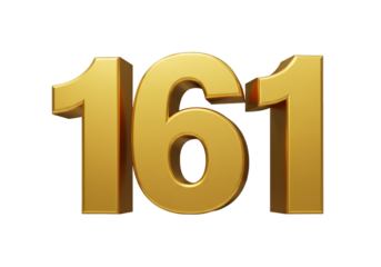 Gold 3D Number 161 Isolated on Transparent Black Background Illustration
