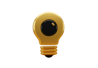 Gold 3D Rendered Lightbulb Isolated on Black Background for Idea and Innovation