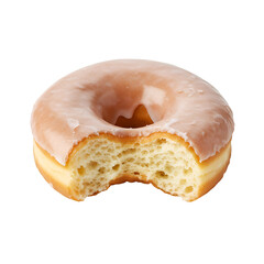 Isolated Photo Of A Glazed Donut With A Bite Mark In Transparent Background