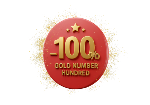 Gold Hundred Percent Number In Red Circle Isolated Illustration