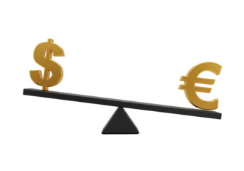 Gold Dollar Symbol Up And Gold Euro Symbol Down On Black Isolated 3D Illustration