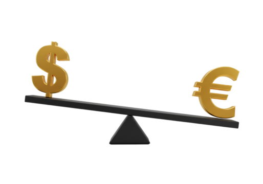 Gold Dollar Symbol Up And Gold Euro Symbol Down On Black Isolated 3D Illustration