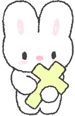 십자가를 들고 있는 토끼 캐릭터 일러스트 © titi.drawing