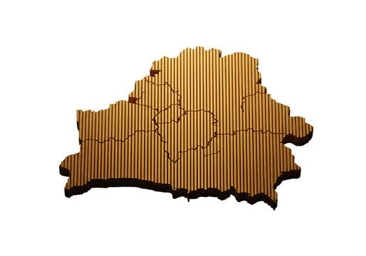 Golden 3D Illustration Of Belarus Map On Isolated Black Background