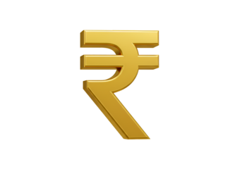 Golden 3D Rupee Symbol on Transparent Isolated Background Illustration