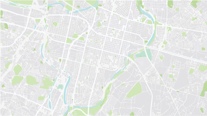 Fototapeta premium Vector aerial view of a city map with parks, roads, and rivers in a muted color palette, showing urban layout