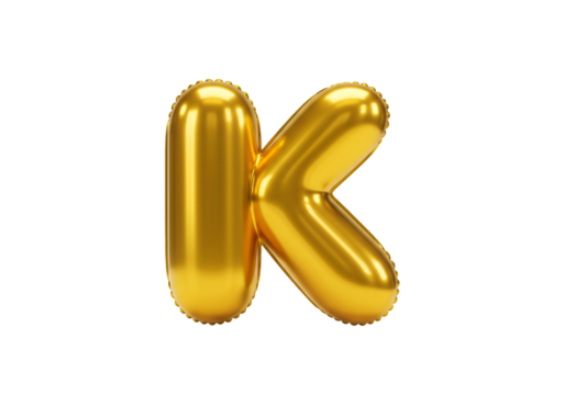 Golden Balloon Letter K Isolated on Transparent Background Illustration