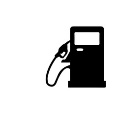 Fototapeta premium Minimalist black silhouette of a fuel pump with a nozzle. An icon representing gasoline, energy, and the transportation industry on a white background.