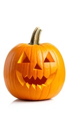 Carved pumpkin with a jack-o'-lantern face, isolated on a white background