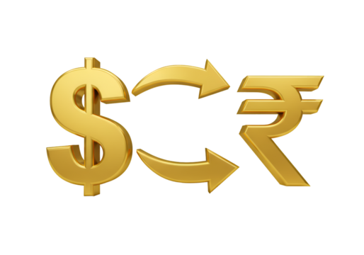 Gold Dollar To Indian Rupee Currency Exchange Illustration on Black Background