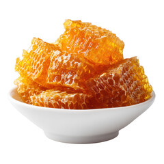 bowl of fresh honeycomb isolated die cut on a white and transparent background.