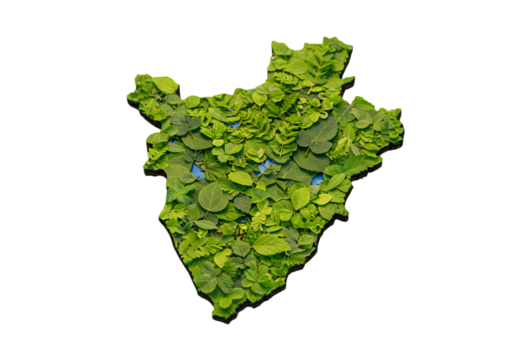 Green Burundi Map Made Of Leaves Isolated on Transparent Background - Powered by Adobe