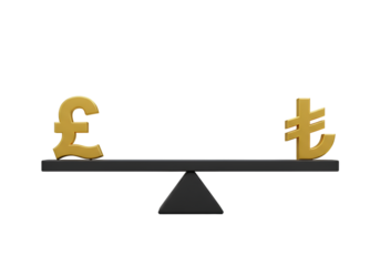 Gold Pound And Turkish Lira Balancing On A Black Lever Illustration