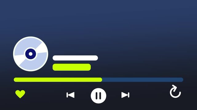 An animated user interface for a digital music player with buttons, progress bar, and a bike icon representing rhythmic listening on-the-go
