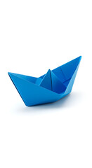 Isolated Paper Boat Illustration Featuring Geometric Blue Origami on White