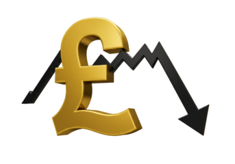 Gold Pound Symbol With Black Downward Arrow On Transparent Isolated Background Illustration