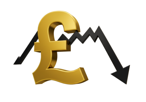 Gold Pound Symbol With Black Downward Arrow On Transparent Isolated Background Illustration