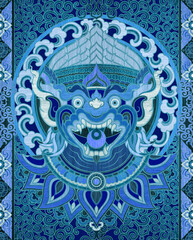 Seamless Hanuman line art colorful pattern character design.	
