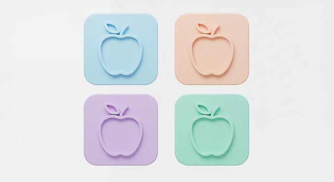 Four pastel silicone squares with apple design
